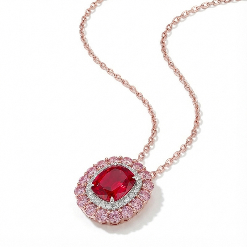 Sotiya Double Halo Cushion Cut Necklace Sterling Silver-Sotiya