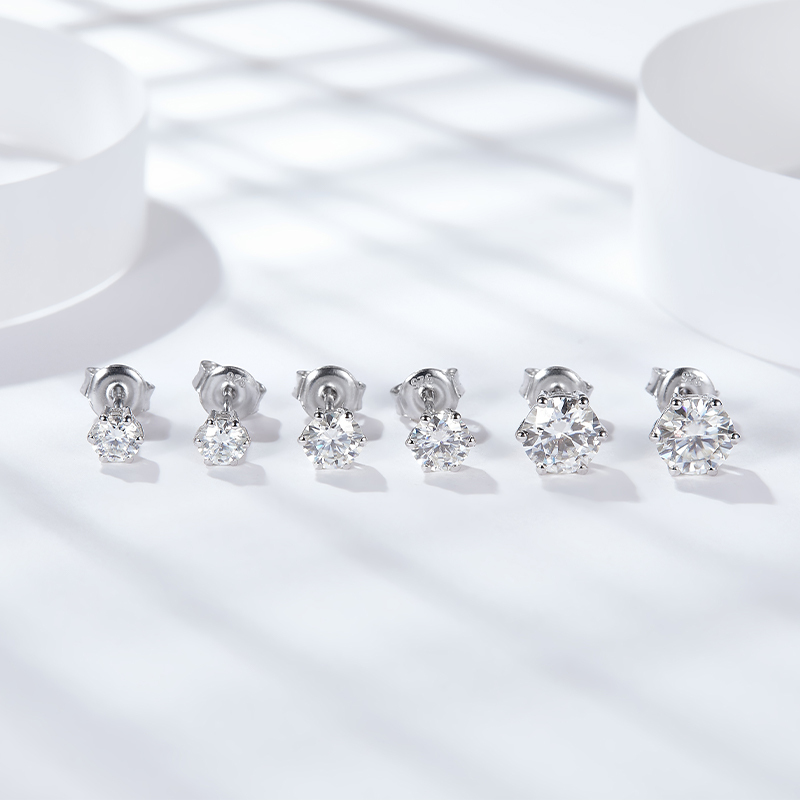 Sotiya Classic 6 Prong Solitaire Round Cut Moissanite Stud Earrings Sterling Silver-Sotiya