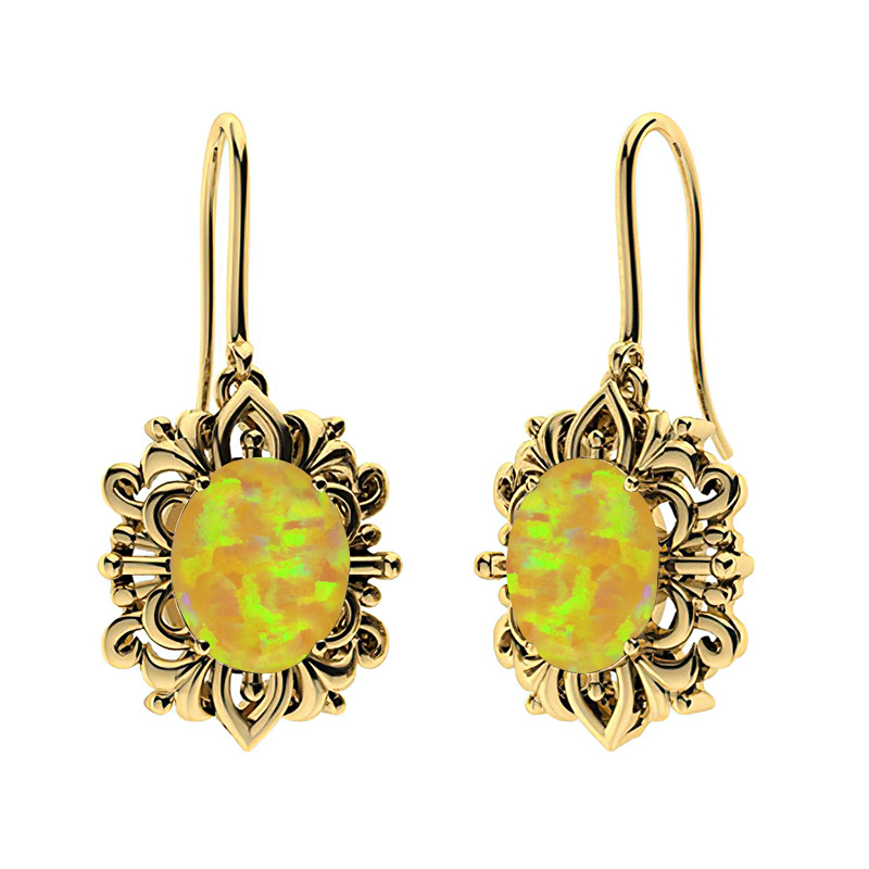 Sotiya Opal Oval Cut Vintage Hook Drop Earrings Sterling Silver-Sotiya