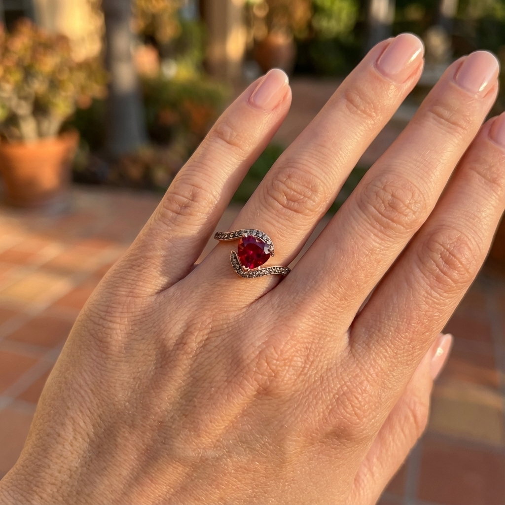 Sotiya Wavy Band Embraces Heart Cut Coffee Engagement Ring Sterling Silver-Sotiya