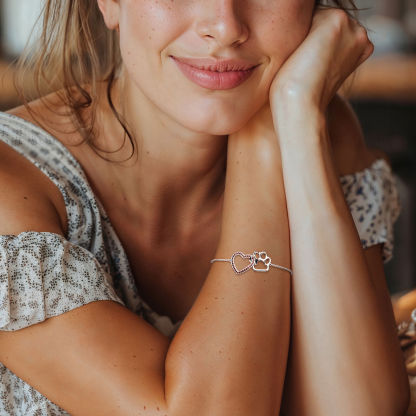 Sotiya Heart Paw Print Garnet Bolo Bracelet Sterling Silver-Sotiya