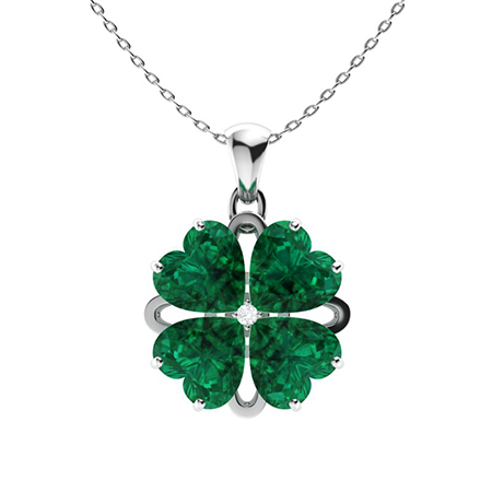 Sotiya Customizable 12 Birthstones Four Leaf Clover Flower Heart Cut Necklace Sterling Silver-Sotiya