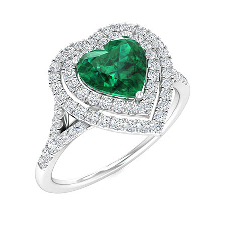 Sotiya Customizable 12 Birthstone Double Halo Heart Cut Engagement Ring Sterling Silver