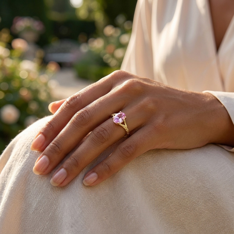 Sotiya Nature Inspired Pink Oval Fantasy Starbrite Cut Engagement Ring Sterling Silver-Sotiya