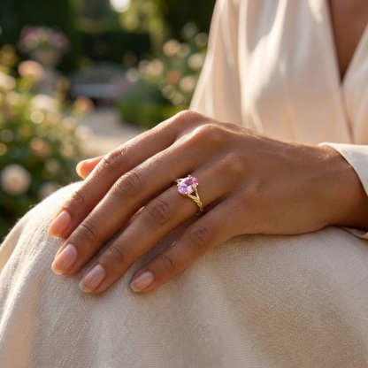 Sotiya Nature Inspired Pink Oval Fantasy Starbrite Cut Engagement Ring Sterling Silver-Sotiya