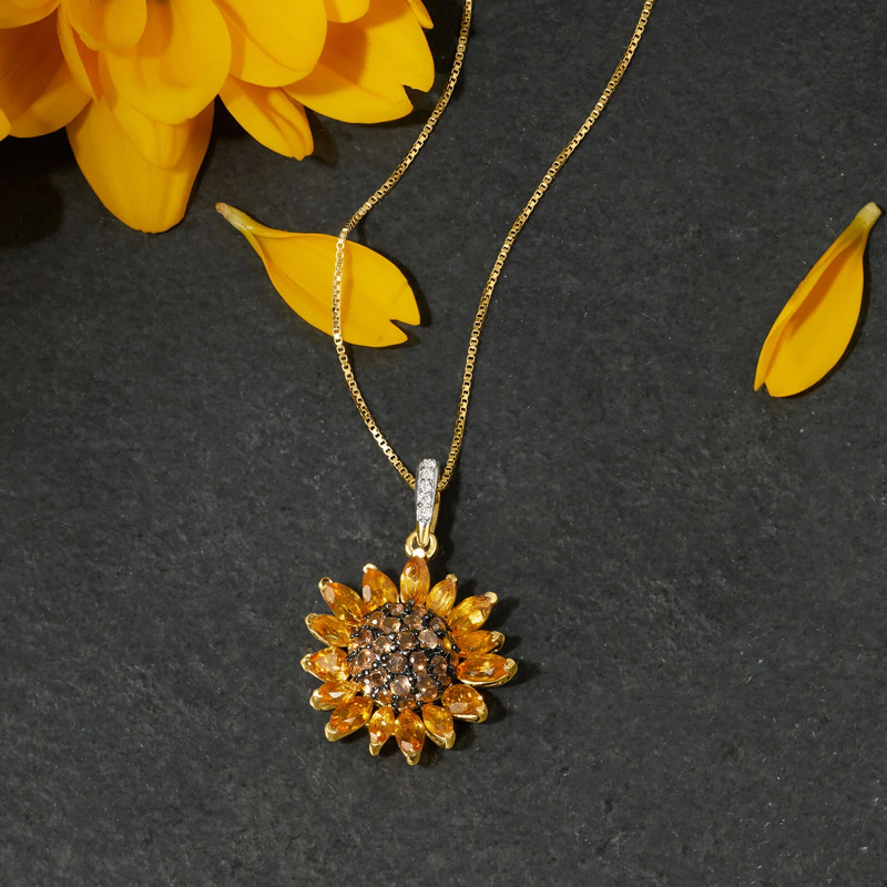 Sotiya Artist Collection Citrine and Coffee Sunflower Pendant Necklace Sterling Silver