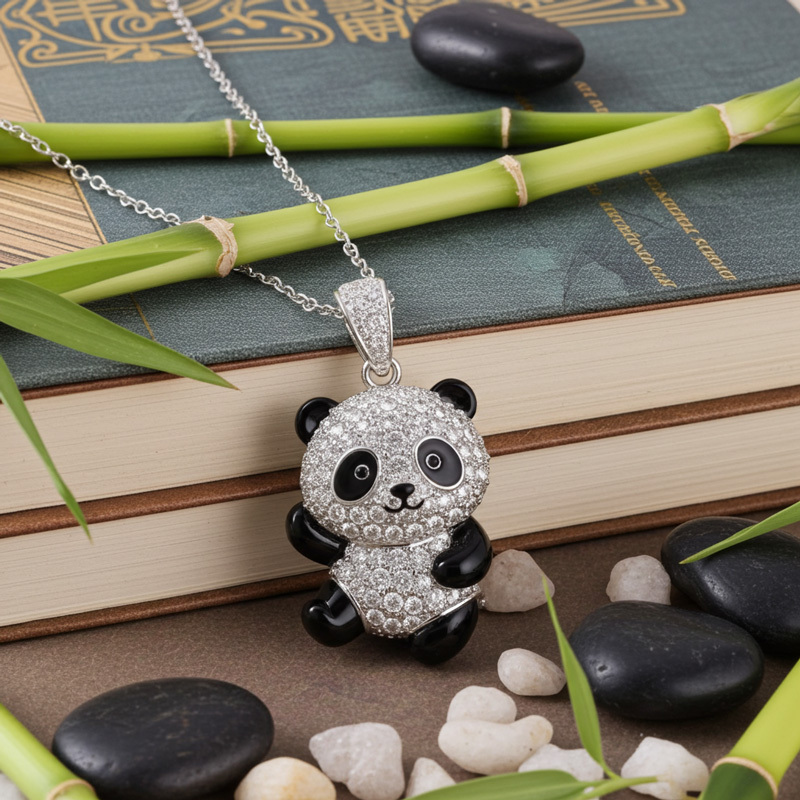 Sotiya Panda Black Enamel Pendant Necklace-Sotiya