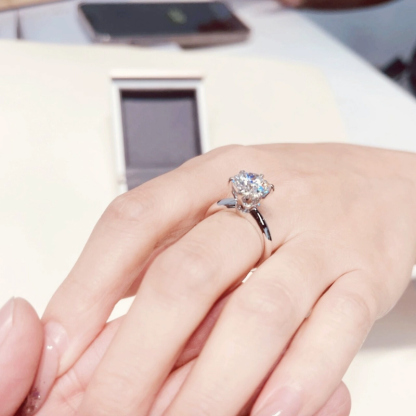 Sotiya Classic 6 Prong Round Cut Solitaire Moissanite Engagement Ring Sterling Silver