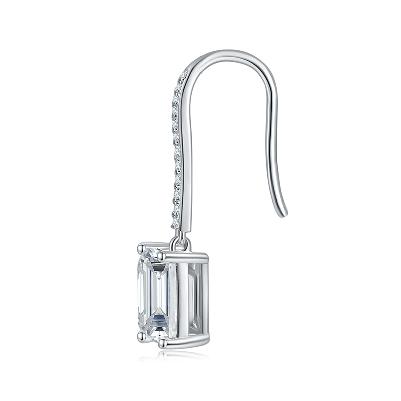 Sotiya Emerald Cut Moissanite Drop Earrings Sterling Silver-Sotiya