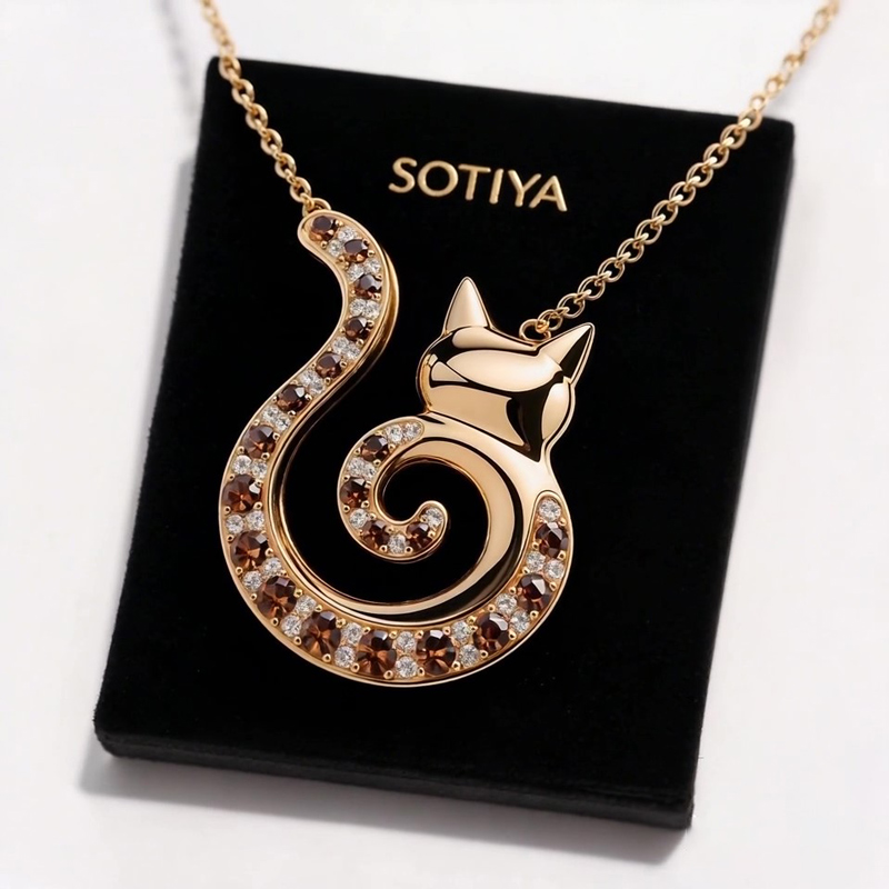 Sotiya Best Buds Kitten Inspired Coffee Cat Necklace Sterling Silver-Sotiya