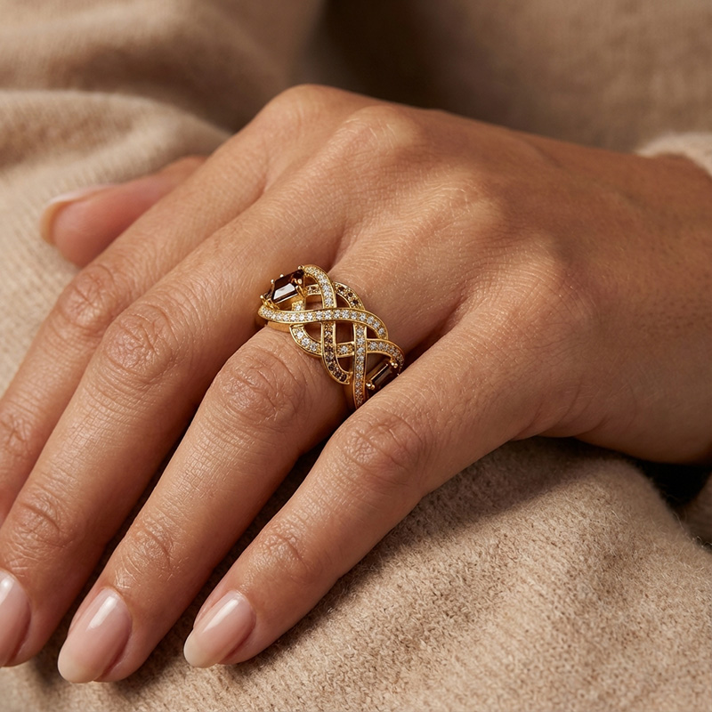 Sotiya Intertwined Knot Coffee Women's Wedding Ring Sterling Silver-Sotiya