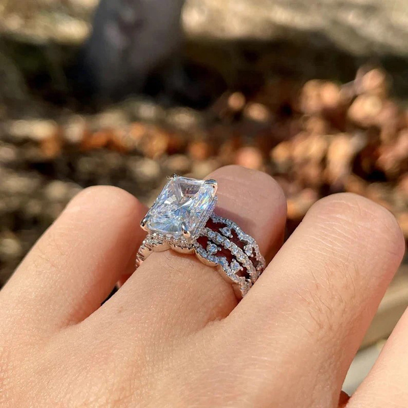 Sotiya Radiant Cut Art Deco Wedding Bridal Ring Set High-carbon Zircon Sterling Silver-Sotiya