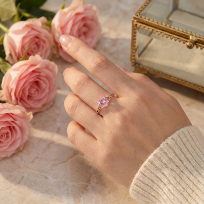 Sotiya Unique Twist Pink Heart Fantasy Starbrite Cut Engagement Ring Sterling Silver-Sotiya