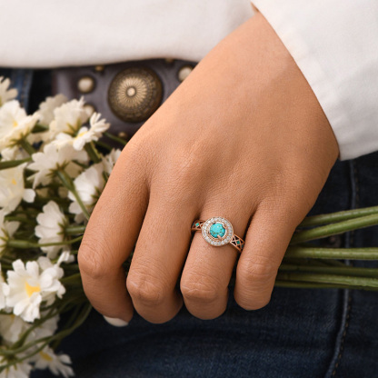 Sotiya Turquoise Halo Round Cut Enamel Engagement Ring Sterling Silver-Sotiya