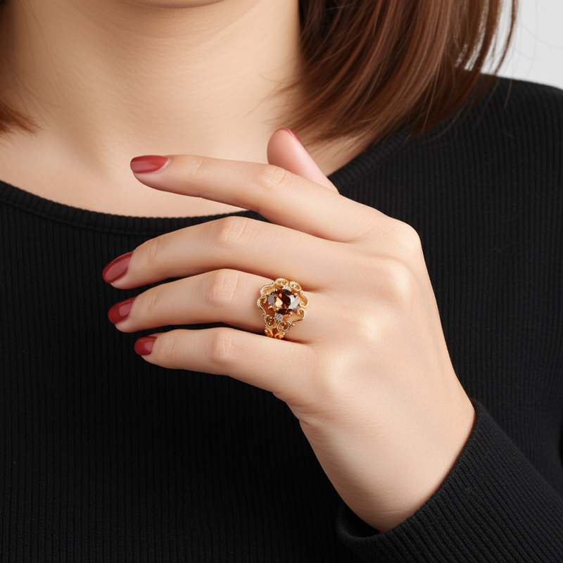 Sotiya Rococo Oval Cut Coffee Engagement Ring Sterling Silver-Sotiya