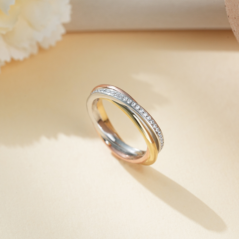 Sotiya Intertwined Three Tone Women's Wedding Ring Sterling Silver-Sotiya