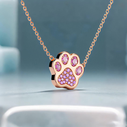 Sotiya Pet Cat Dog Paw Pink Heart Shaped Necklace Sterling Silver-Sotiya