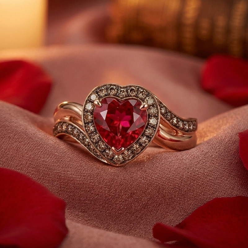 Sotiya Wavy Band Embraces Halo Heart Cut Coffee Engagement Ring Sterling Silver-Sotiya