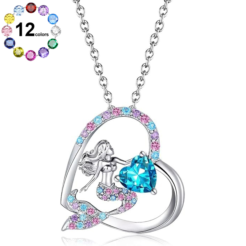 Sotiya Best Buds Mermaid Tail 12 Birthstones Heart Cut Necklace Sterling Silver-Sotiya
