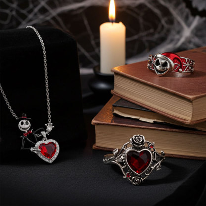 Sotiya Halo Heart Cut Skull Inspired Enamel Necklace Sterling Silver-Sotiya