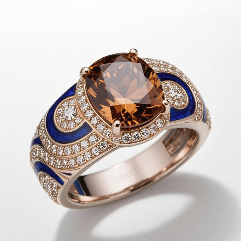 Sotiya Artist Collection Famous Painting Starry Night Halo Oval Cut Chocolate Engagement Ring Sterling Silver-Sotiya