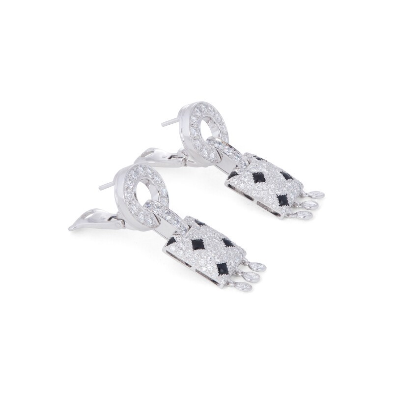 Carthttier White Gold Onyx and Diamond Pelage Panthère Earrings