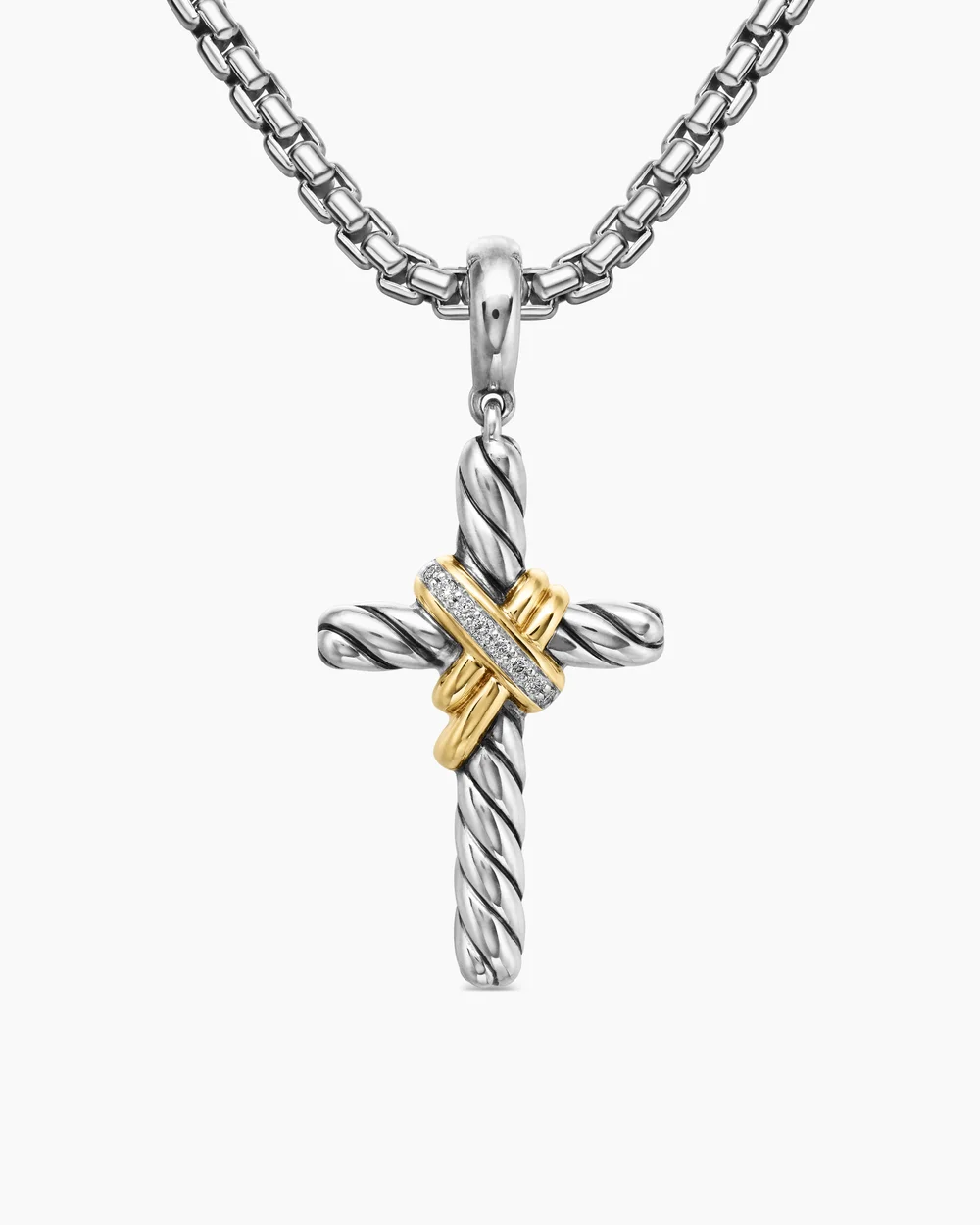 X Cross Pendant Sterling Silver with 18K Yellow Gold and Diamonds