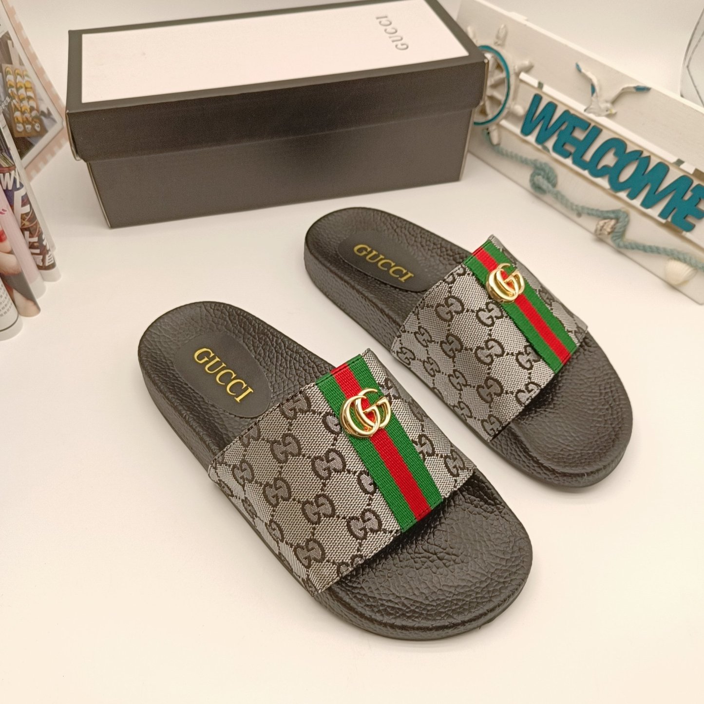 DOUBLE G Supreme Monogram Slide Sandals