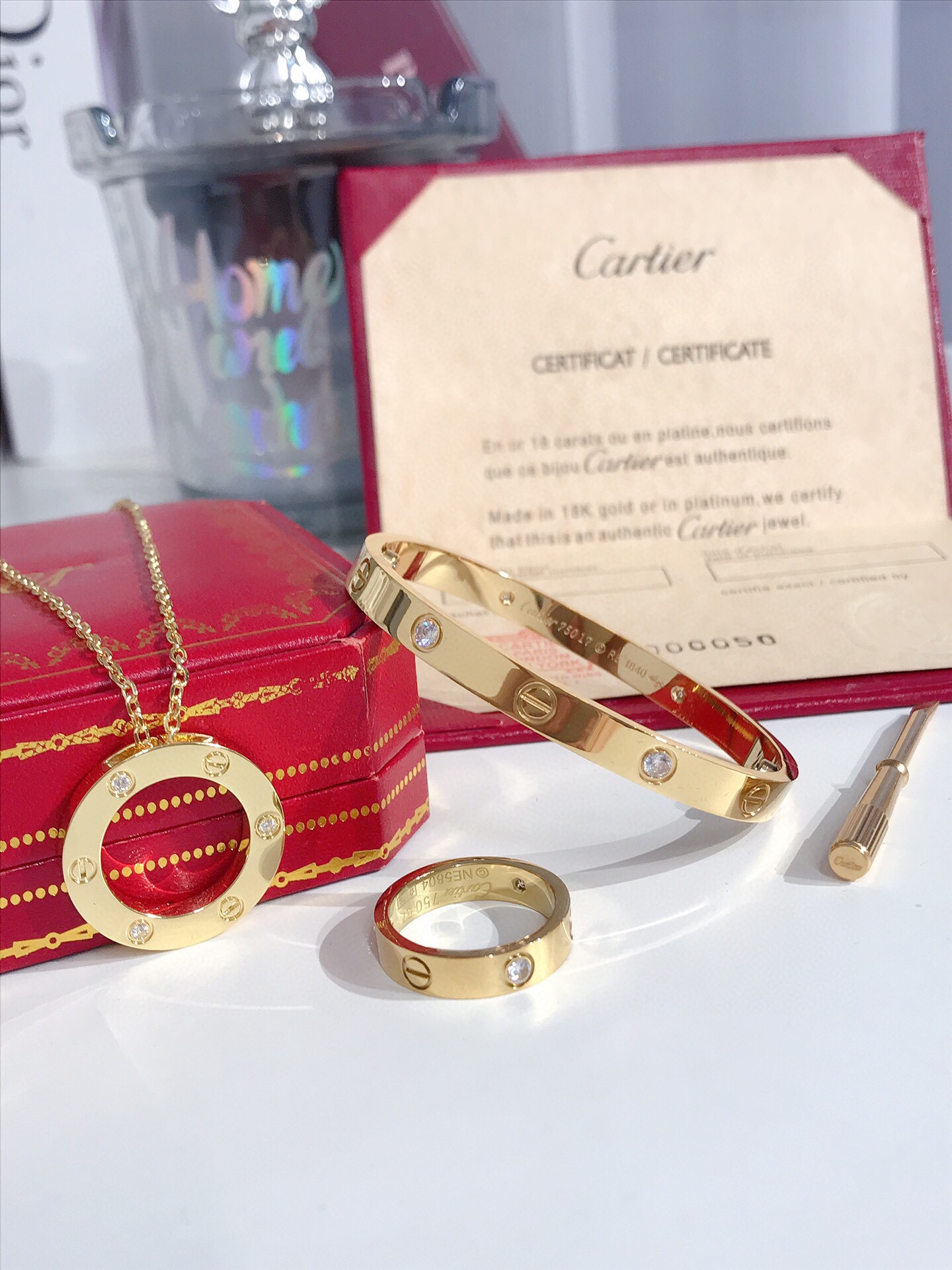 LOVE BRACELET, 4 DIAMONDS + LOVE RING, 3 DIAMONDS + LOVE NECKLACE, 3 DIAMONDS