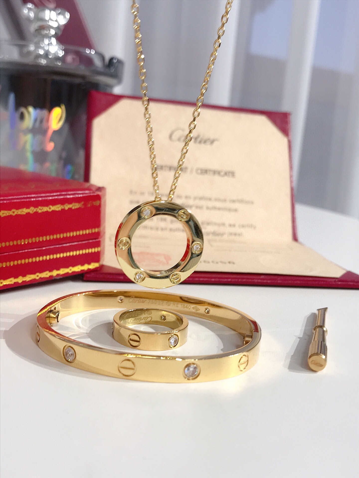 LOVE BRACELET, 4 DIAMONDS + LOVE RING, 3 DIAMONDS + LOVE NECKLACE, 3 DIAMONDS