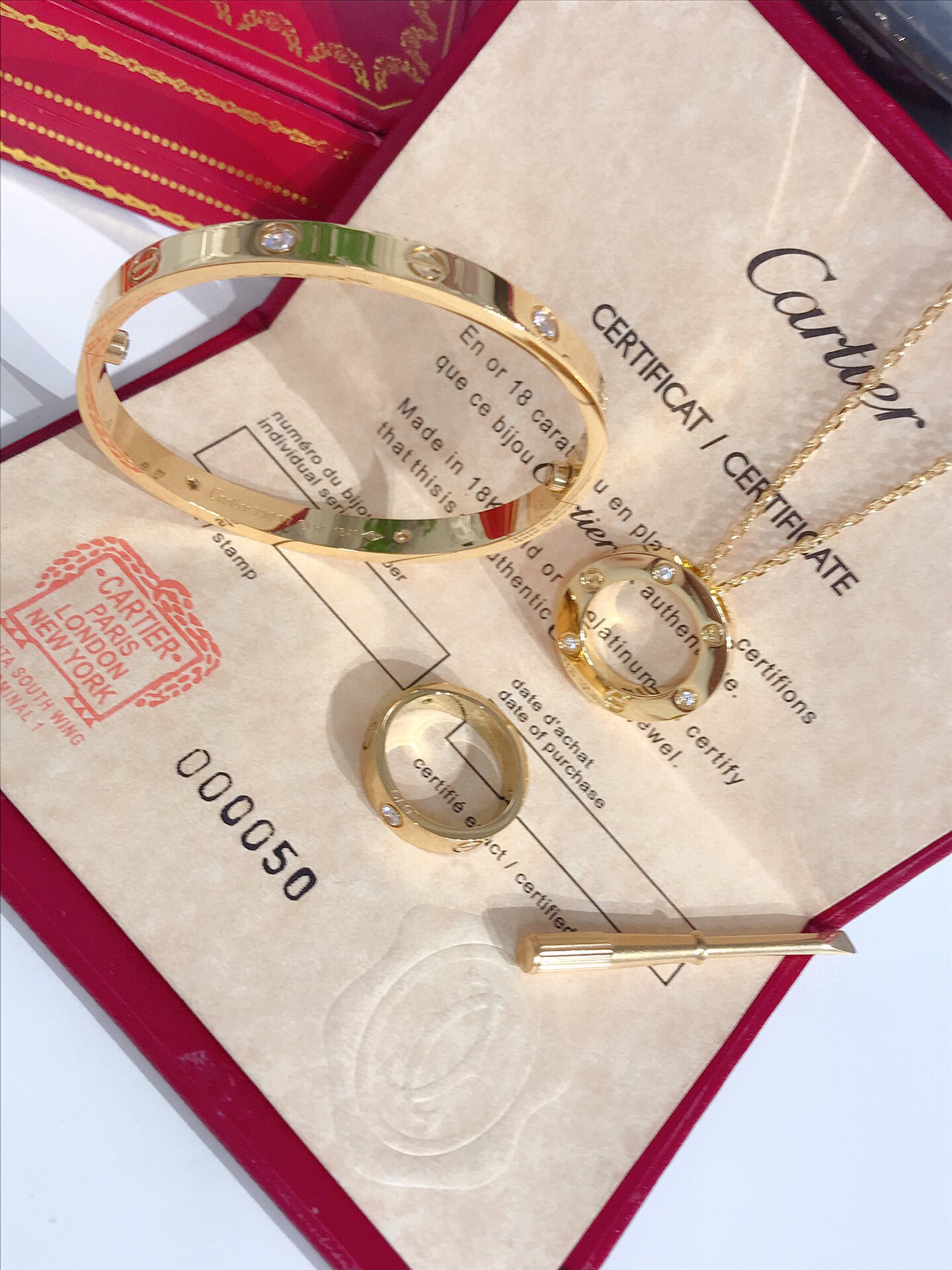 LOVE BRACELET, 4 DIAMONDS + LOVE RING, 3 DIAMONDS + LOVE NECKLACE, 3 DIAMONDS