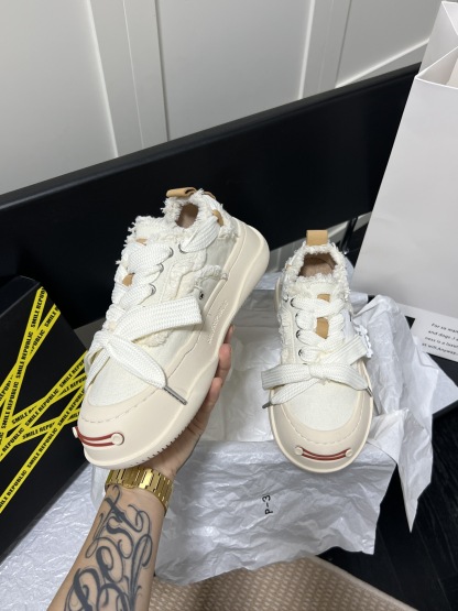 White Coarse Canvas Sneaker Shoes