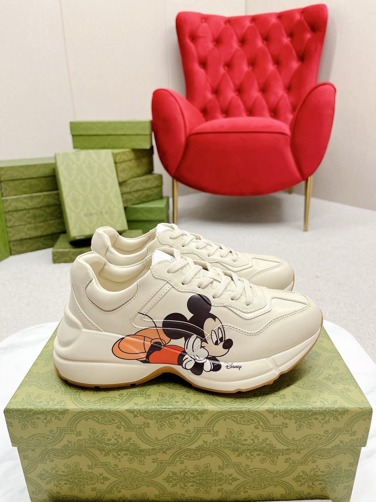 Calfskin Mickey Mouse Womens Rhyton Sneakers