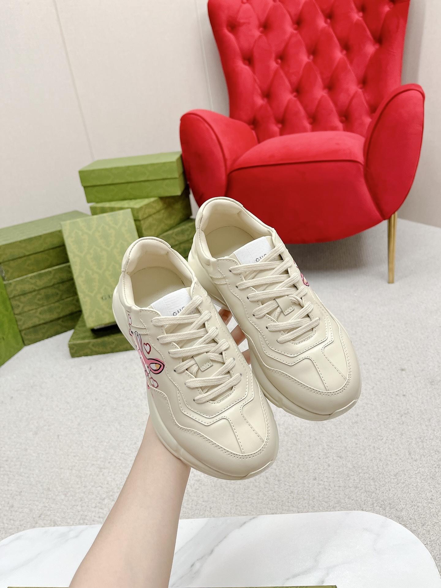 Calfskin Casual Clunky Womens Rhyton Sneakers