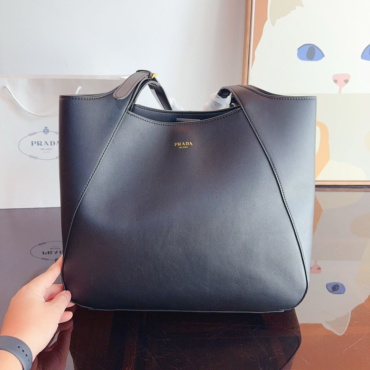 Large leather tote bag