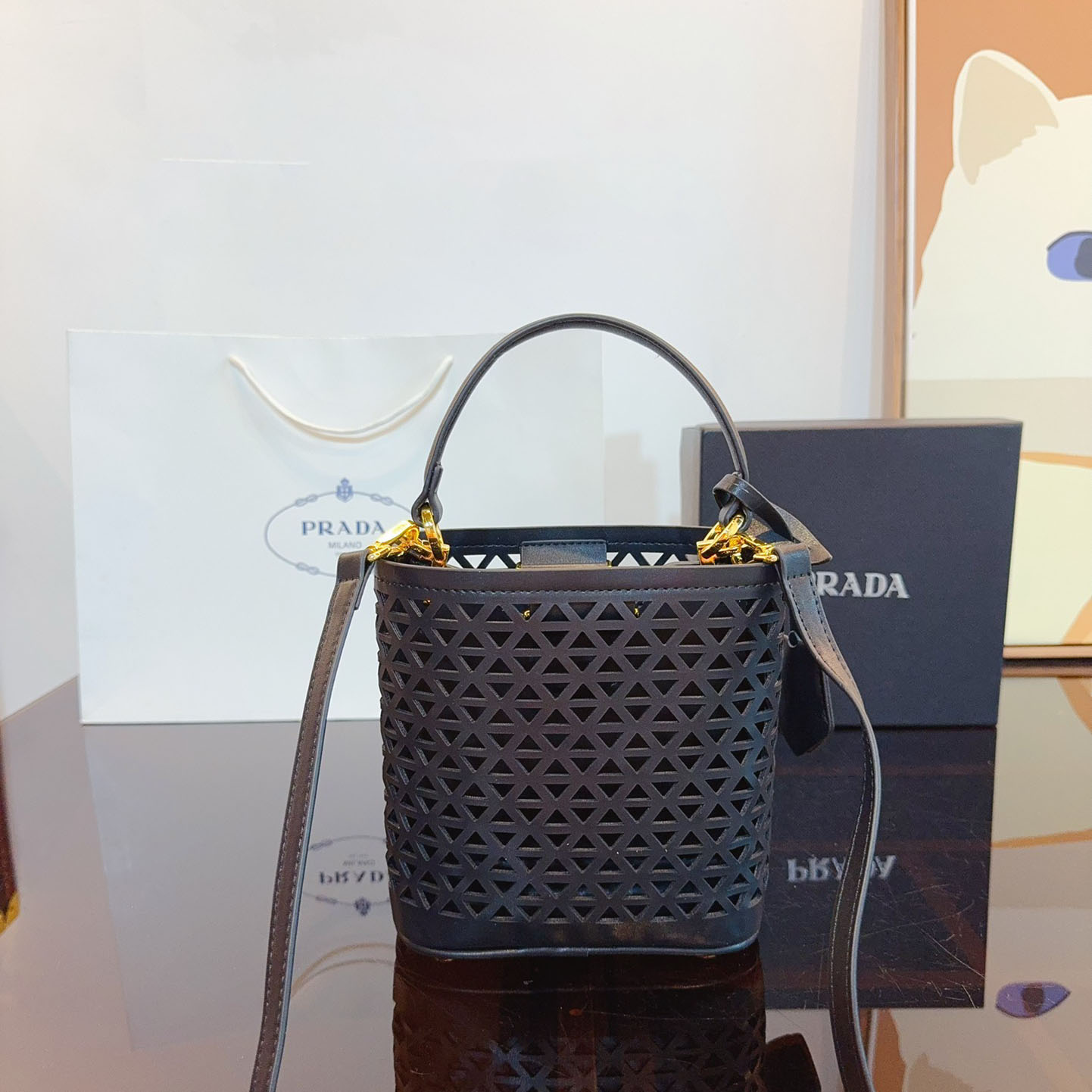 Perforated leather tote bag