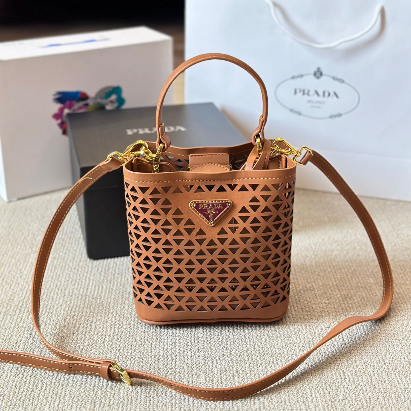 Perforated leather tote bag