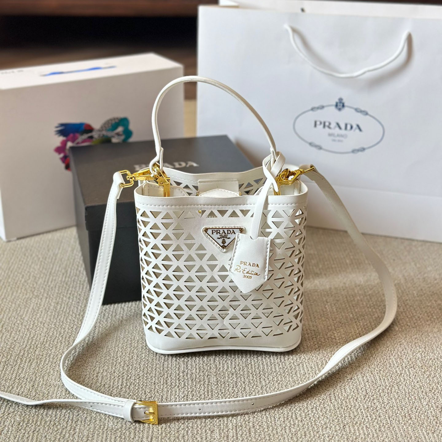 Perforated leather tote bag