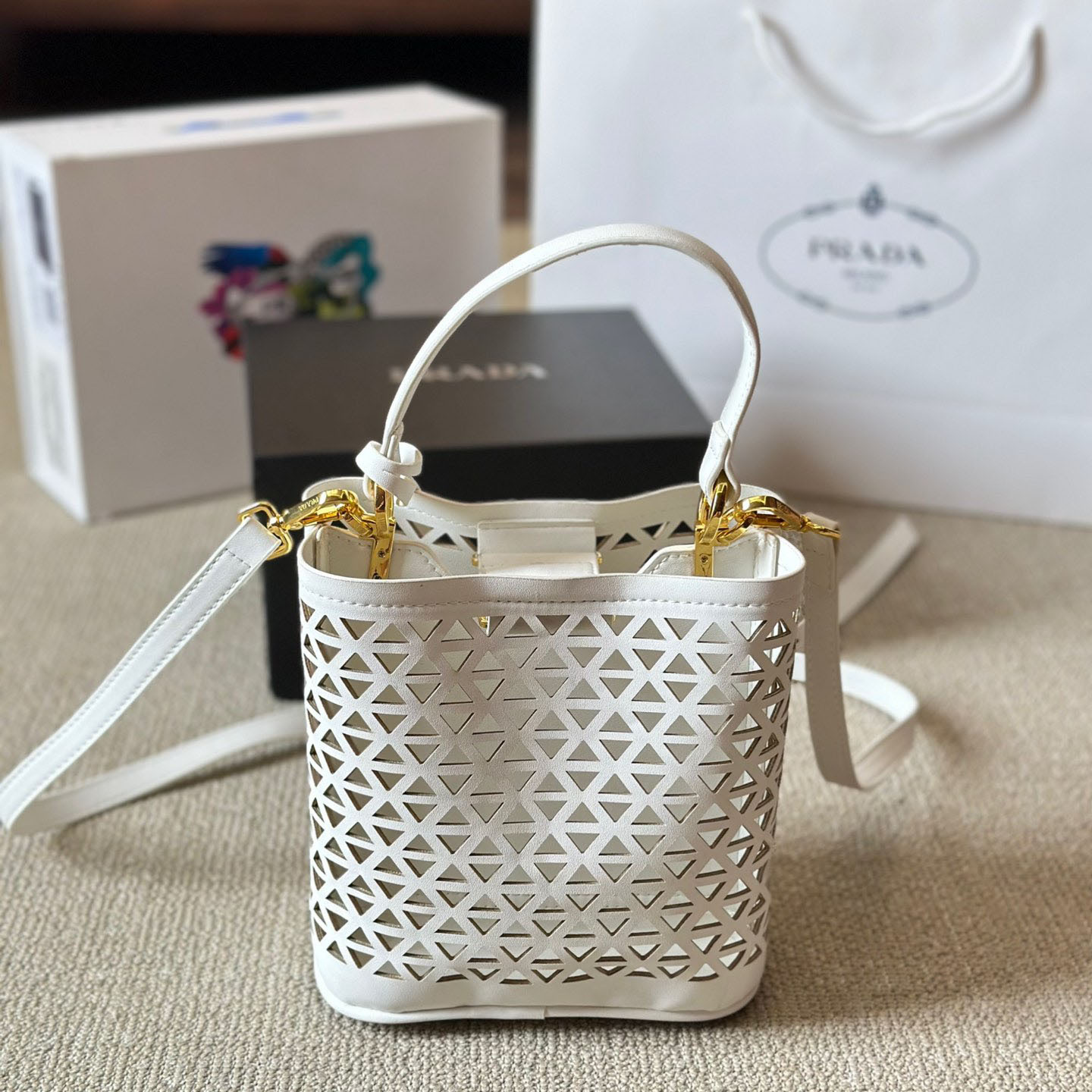 Perforated leather tote bag