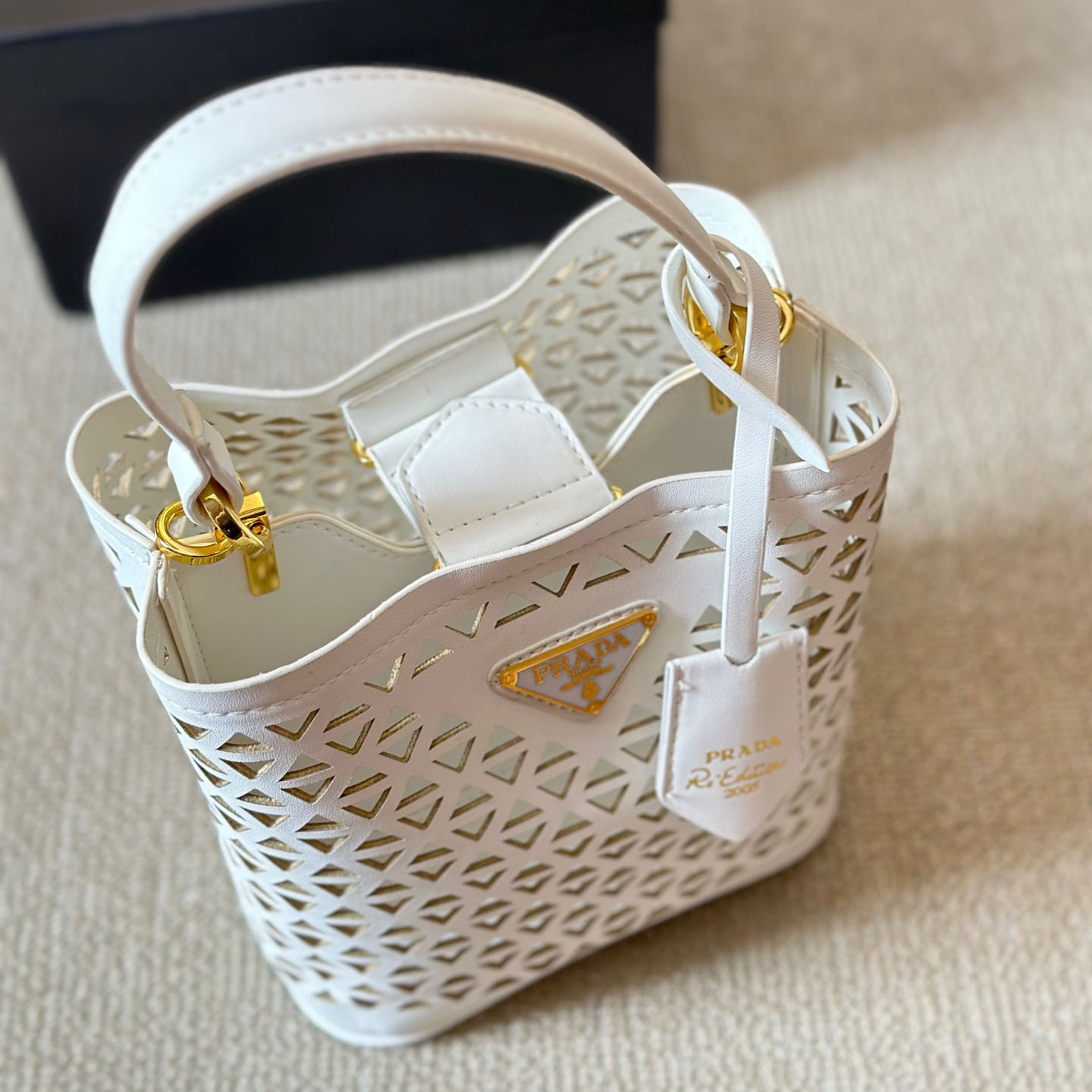 Perforated leather tote bag