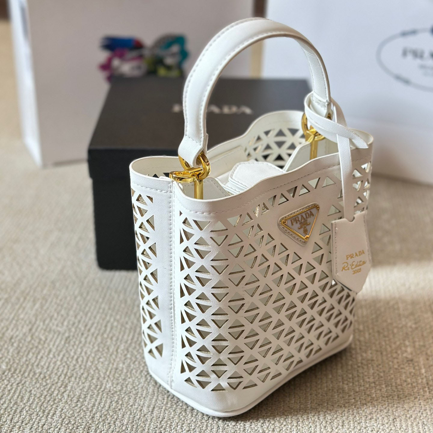 Perforated leather tote bag