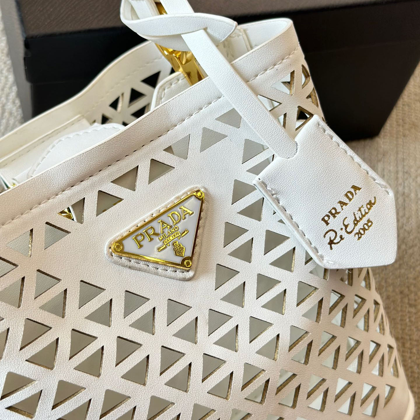 Perforated leather tote bag