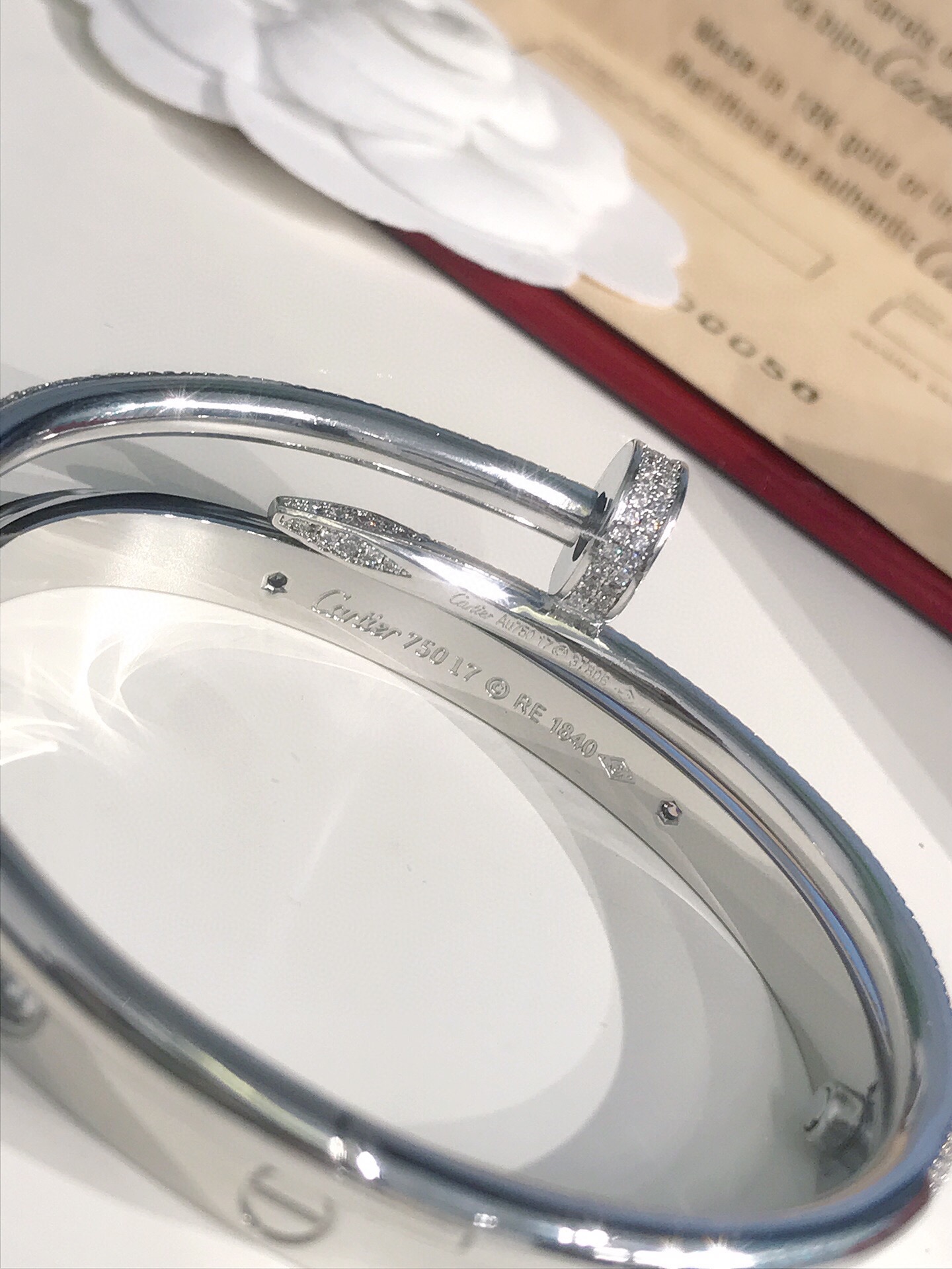 LOVE BRACELET, 4 DIAMONDS + JUSTE UN CLOU BRACELET, MEDIUM MODEL