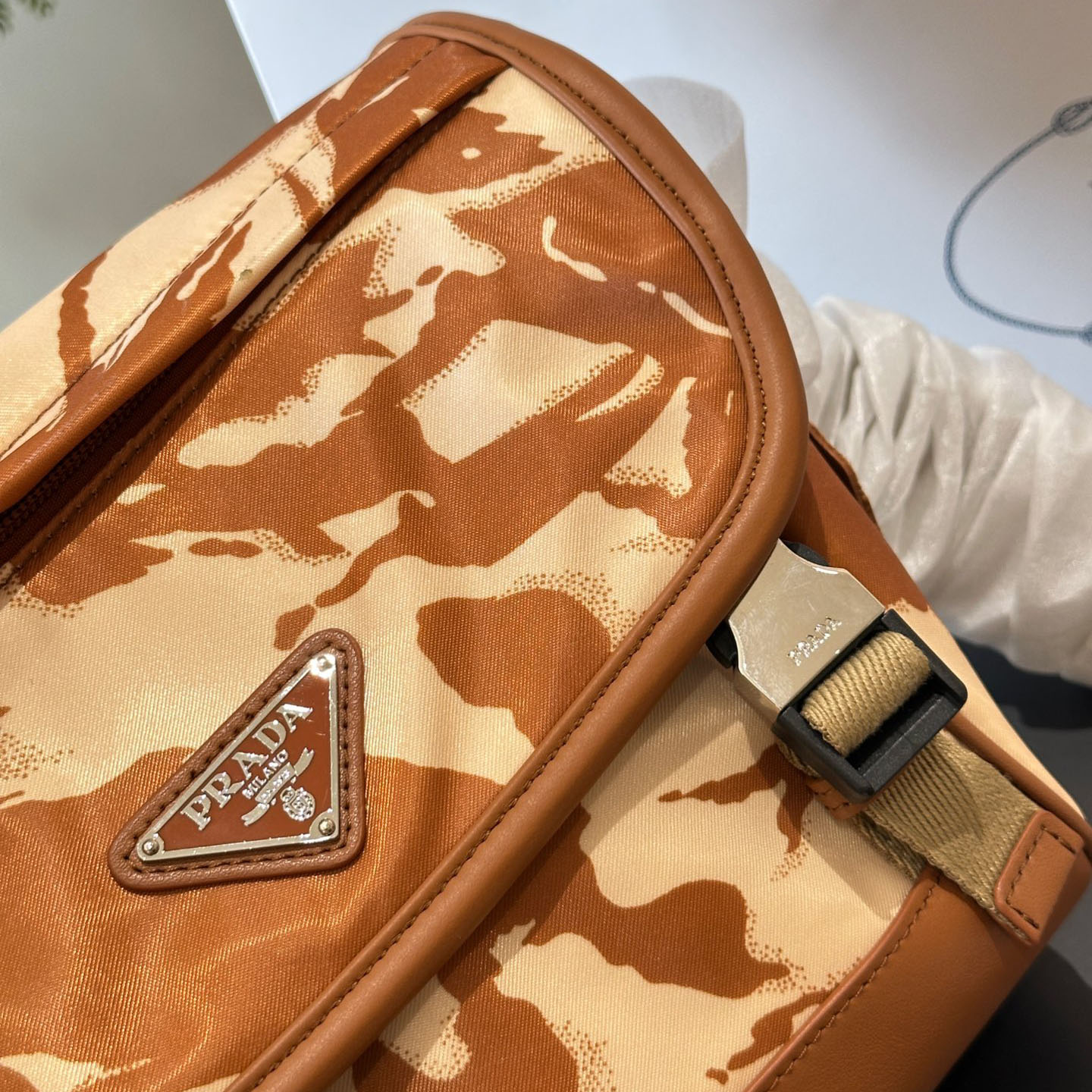 Re-Nylon and Saffiano leather shoulder bag