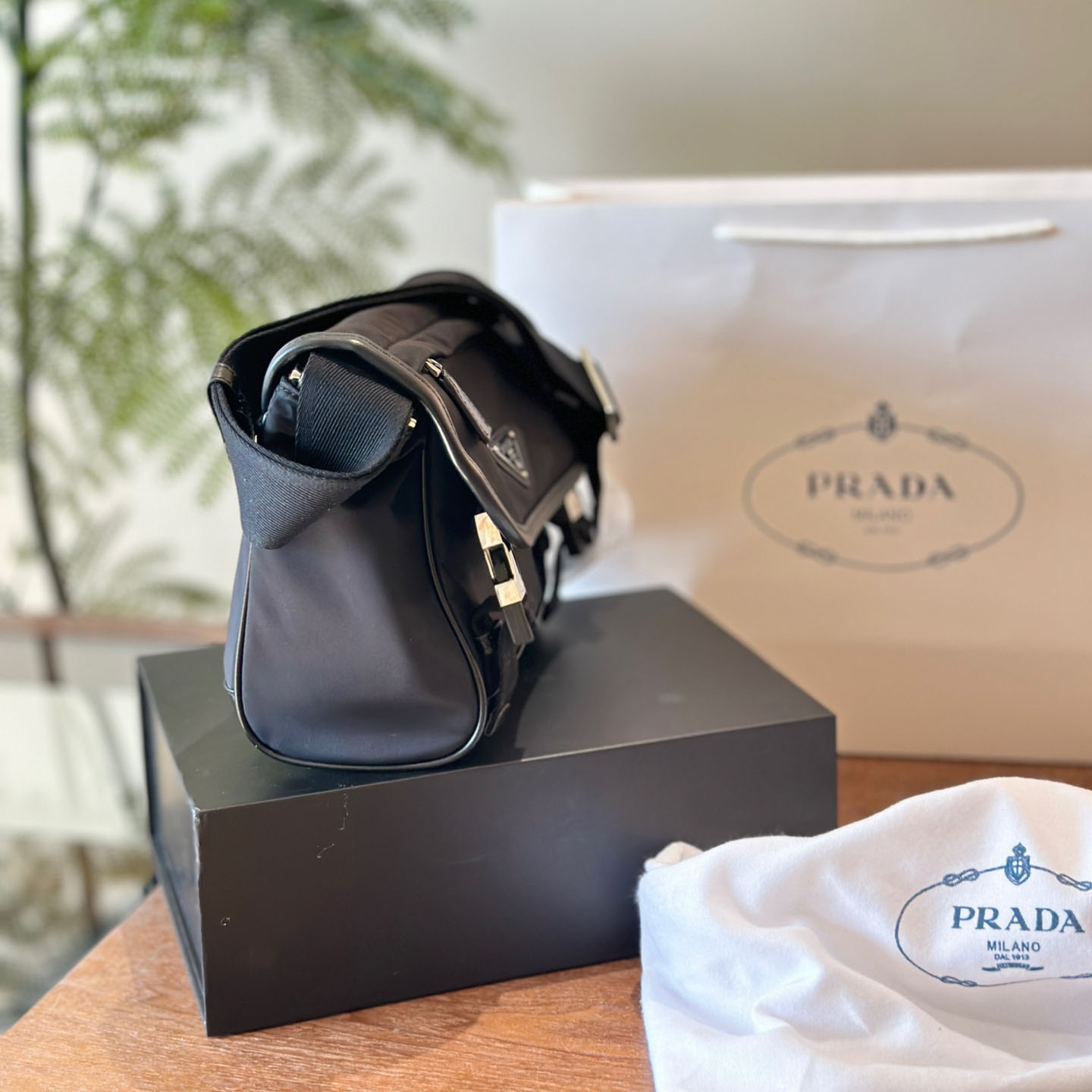 Re-Nylon and Saffiano leather shoulder bag