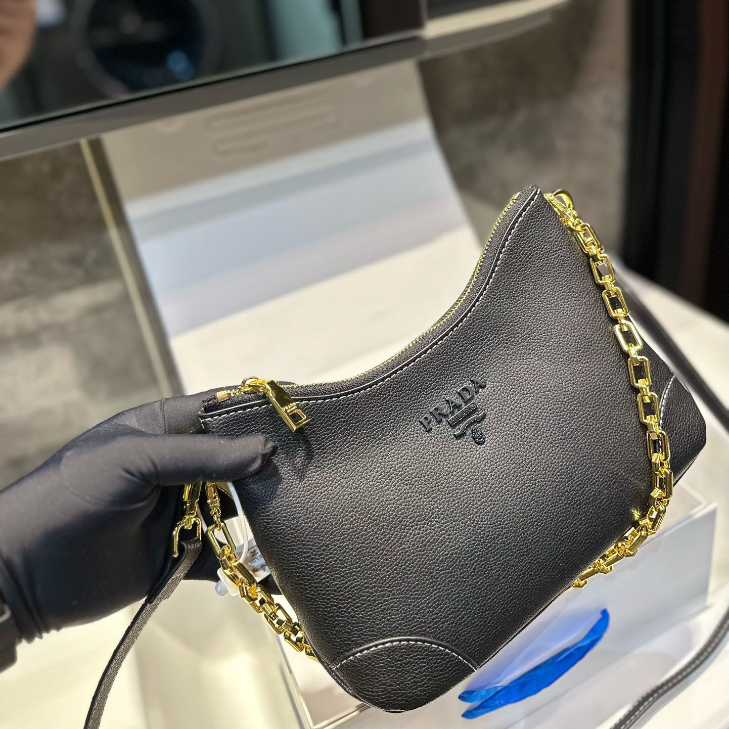 Vitello Phenix Leather Web Stripe Strap Crossbody