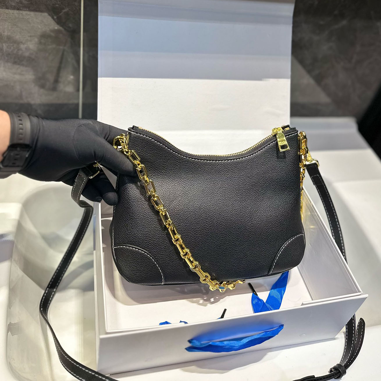 Vitello Phenix Leather Web Stripe Strap Crossbody