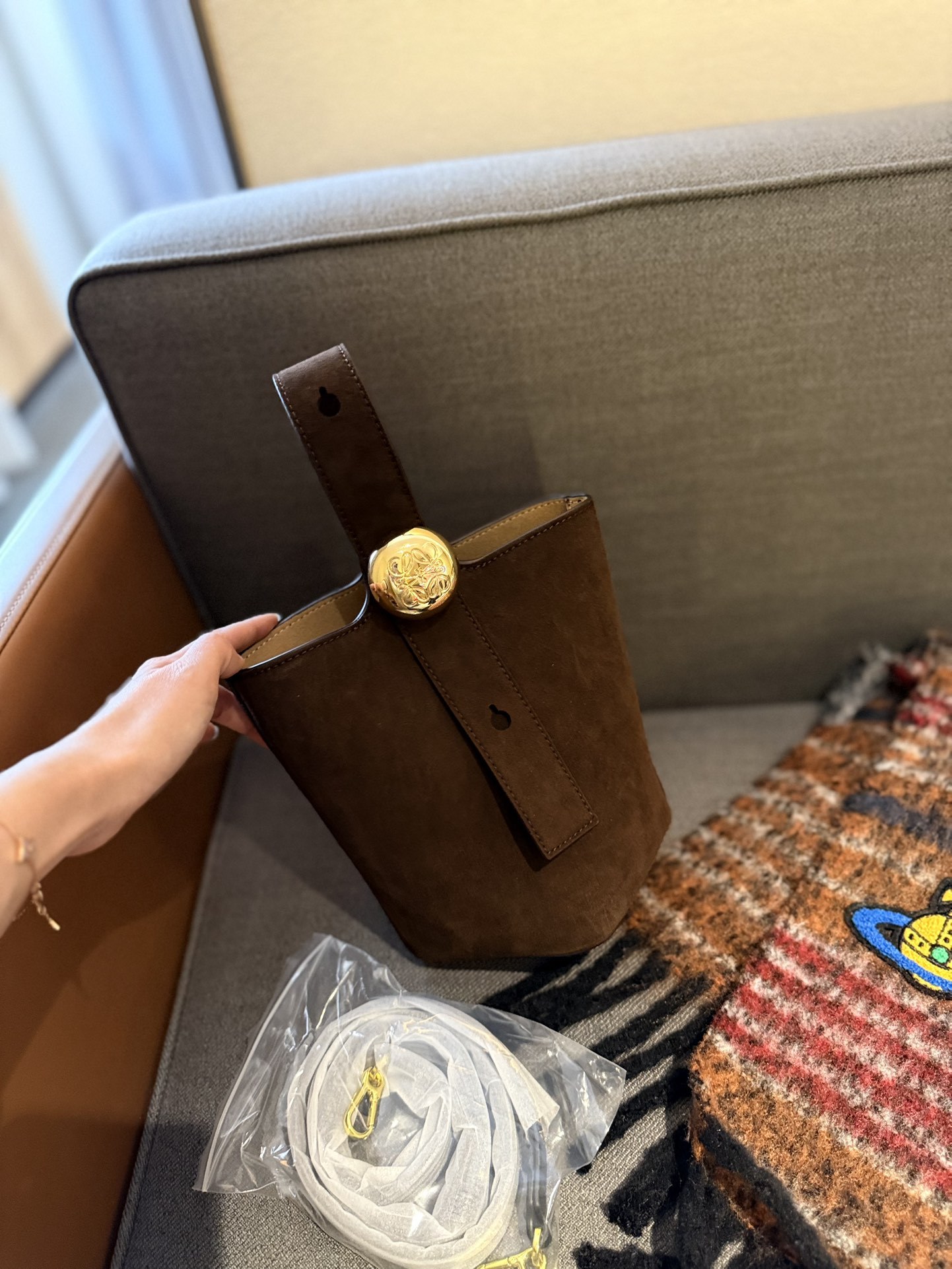 Pebble Bucket bag in soft grained calfskin