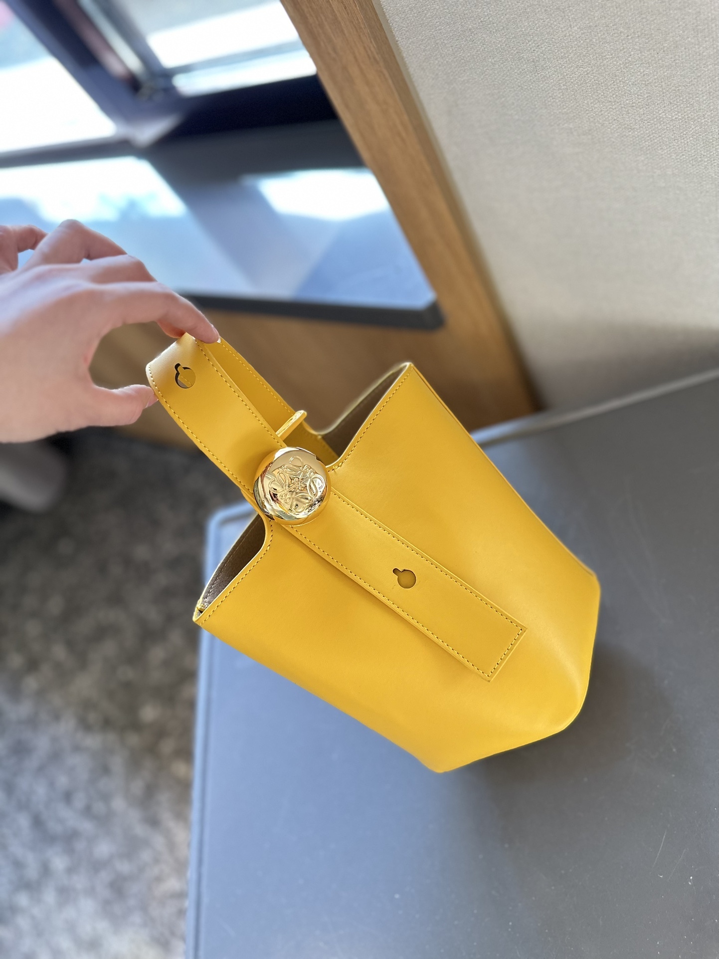 Pebble Bucket bag in soft grained calfskin