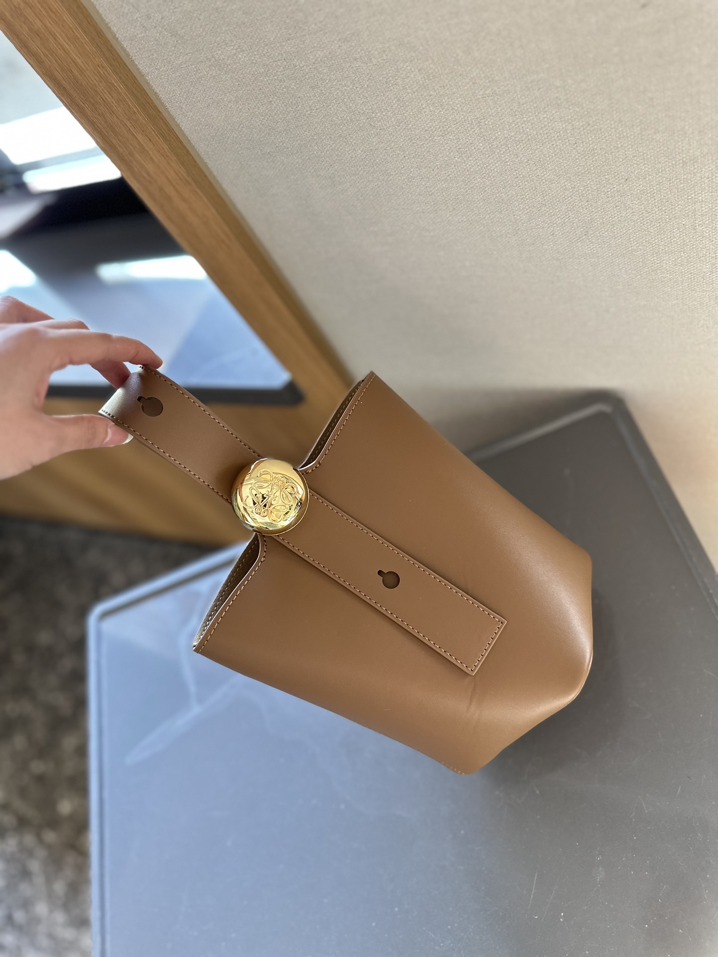 Pebble Bucket bag in soft grained calfskin